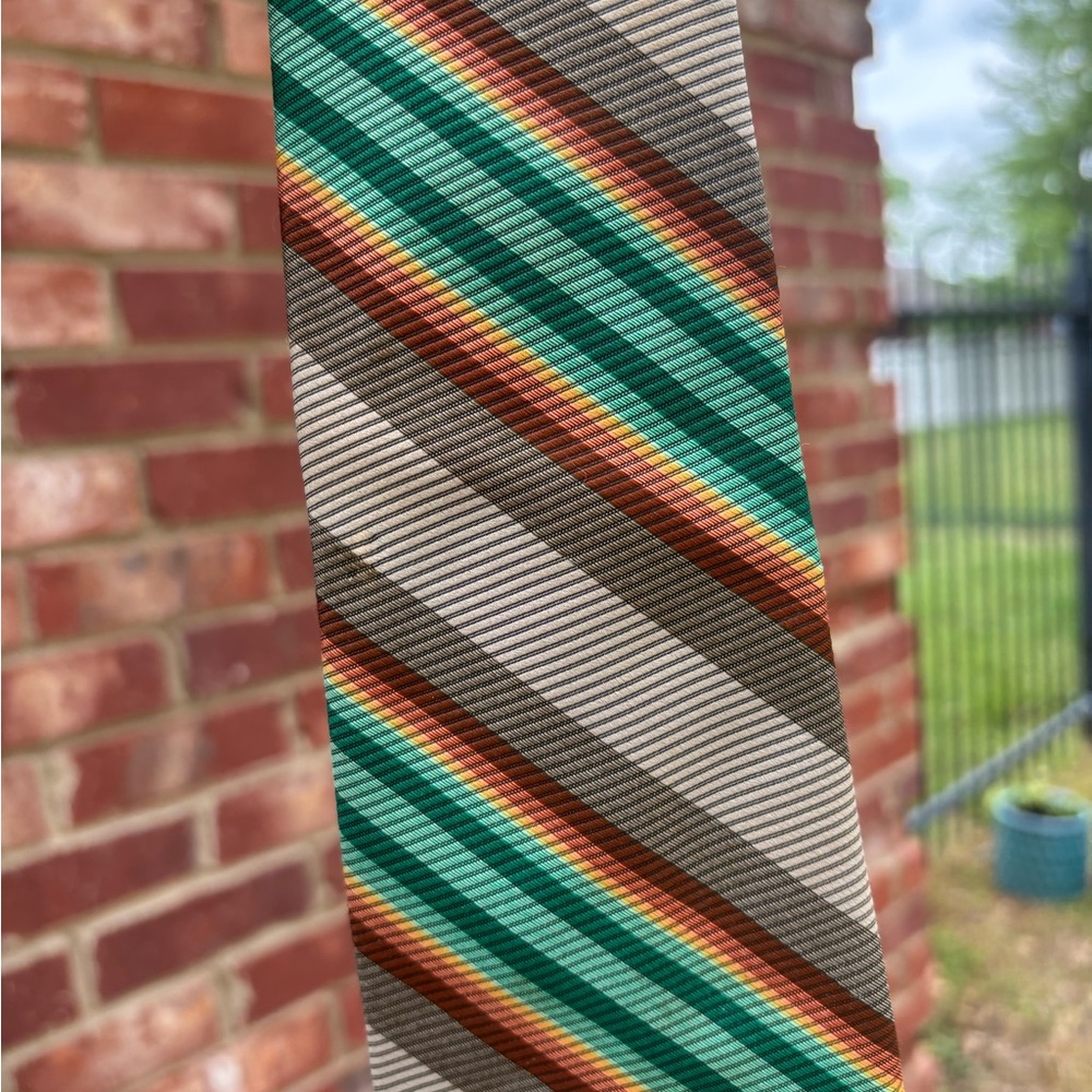 Wembley Striped funky retro Tie - Green, Orange, Brown